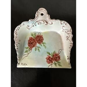 VTG Porcelain 6x6 Crumb Tray “Silent Butler” Wall Hanging Hand painted Floral